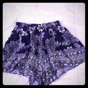 Bohemian blue and white flowy shorts